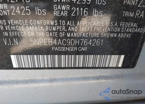 2013 Hyundai Sonata Gls z USA, uszkodzony, nr VIN 5NPEB4AC9DH764261